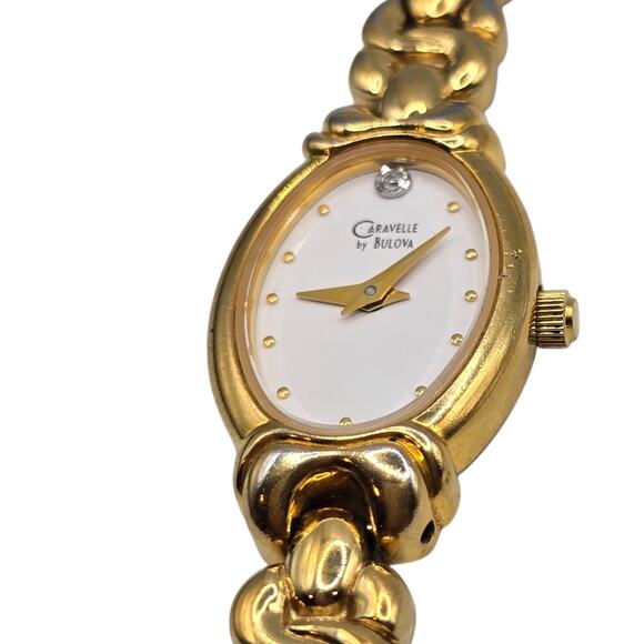 Caravelle By BULOVA Women Wristwatch White Bazel Analog Quartz Movement Gold Ton - Picture 6 of 10